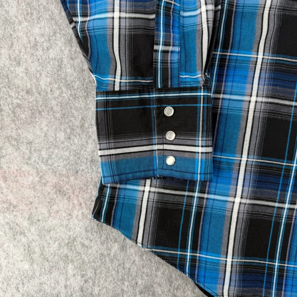 Ely Cattleman Mens XXL Blue Plaid Pearl Snap Western Long Sleeve Shirt